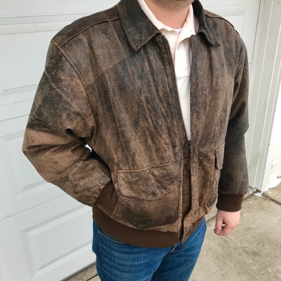 distressed leather flight jacket